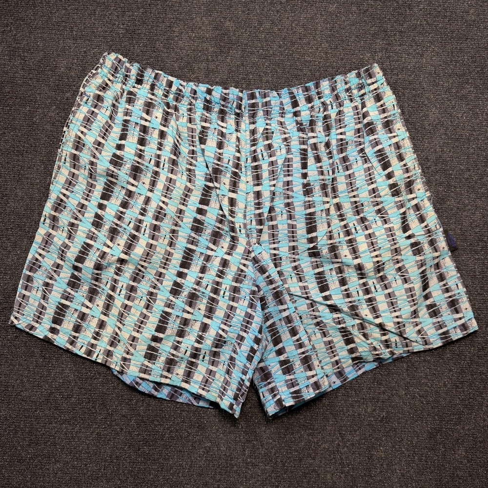 VTG Laguna Swim Shorts Mens Large Blue Geometric Mesh Lined Elastic Waist Trunks